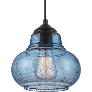 ELYONA 8 Inch Pendant Light for Kitchen Island Modern Blue Hand Blown Bubble Glass Pendant Lighting Hanging Light fixtures for Dining Room Bar Bedroom Living Room