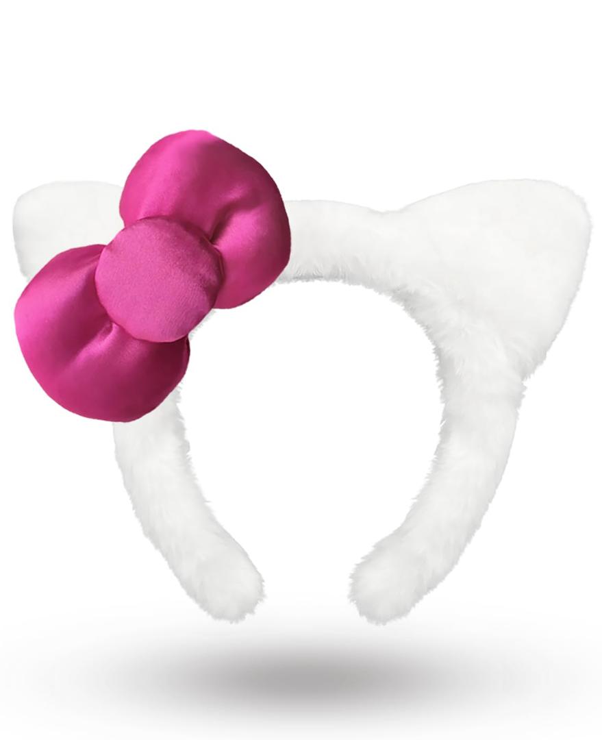 Kitty Headband with Pink Bow Cute White Cat Ears Hairband Chirtmas Presents for Girls Women