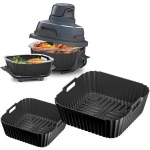 2Pcs for Ninja Crispi FN101GY Air Fryer Silicone Liners,Non-Stick Ninja Glass Air Fryer Accessories,4 QT Container & 6 Cups Container for FN101ST, FN101SG, FN101CGY Reusable Replacement Insert