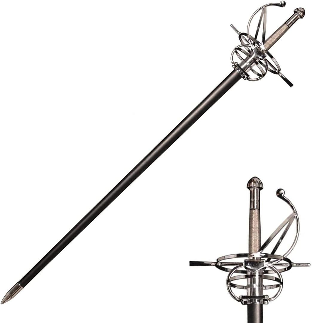 45.7" Renaissance Spanish Italian Style Rapier Fencing Sword with Spiral Swept-Hilt for Cosplay, Collection, Display