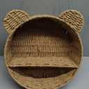 Woven Wall Basket Shelf Bear Nursery Decor  Boho Handwoven Hanging Wall Decor for Kids Room, Paper Rope Stuffed Animal Organizer, Baby Nursery Floating Shelf (Khaki)