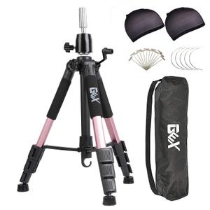 GEXWORLDWIDE GEX 55" Mannequin Tripod Stand Canvas Block Training Doll Manikin Head Wig Stand for Cosmetology Hairdressing (Rose Gold) (Pink)