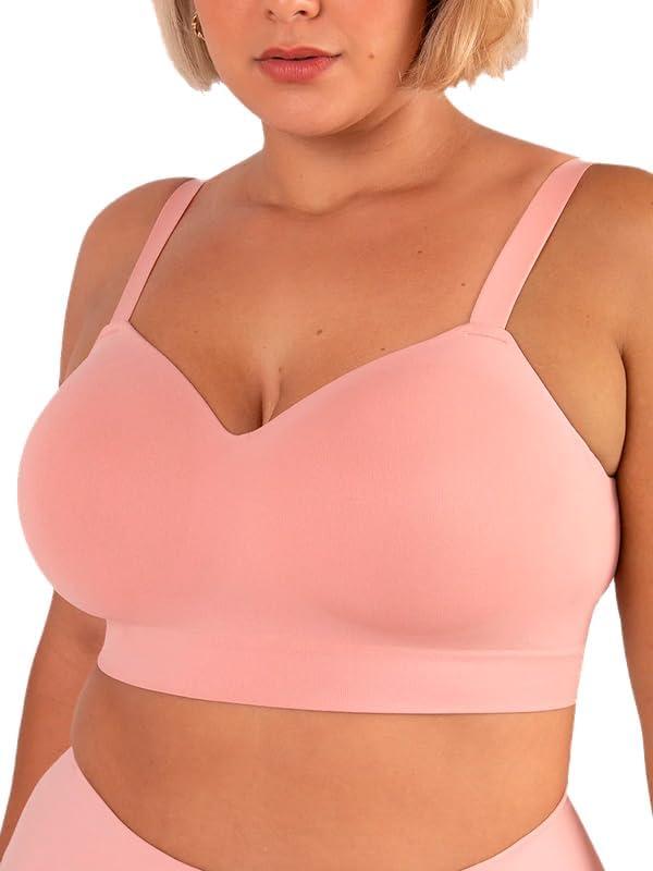 Truekind Bras for Women No Underwire, Seamless Bra, Plus Size Adjustable Bralette, Wireless Bras for Women (2XL: 38DD/F, 40DD-G, 42D-E, Rose Tan)