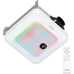 VallisCo Bathroom Exhaust Fan with Bluetooth Speaker, RGB Light & Remote, 230 CFM Quiet Ceiling Fan, 3 Dynamic RGB Lighting, 3000K6000K Dimmable, Nightlight, Dual Installation, Plus
