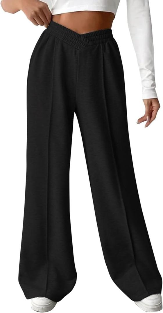 ODIZLI Women's High Waist Wide Leg Pants Casual Trousers Sweatpants Lounge Wear Fashion (Black, M)