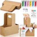 AmazingSpark 18 Set Teacher Appreciation Gifts Thank You 2 Cup Drink Carrier with Handle Kraft Paperboard Cup Holder with Clips Labels for Teacher Back to School Birthday Gifts(Thank You)