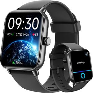 Smart Watches for Men Women, 1.8" Screen Activity Tracker, Heart Rate/Sleep/SpO2 Monitor, Make/Answer Calls, IP68 Waterproof Smartwatch for iPhone & Android, 101+ Sport Modes Fitness Reloj Inteligente (Black)