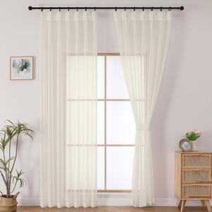 OWENIE Cream Pinch Pleated Sheer Curtains 84 Inches Long 2 Panels Set for Bedroom Living Room, Soft Airy Light Filtering Sheer Privacy Curtains Drapes, Cream, 2Pcs, Each 40x84 Inch