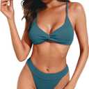 ZAFUL Women Bikini Sets Criss Cross Back Bathing Suit Knot Front Two Piece Swimwear Thong Cheeky Swimsuit Set (XL)
