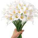 24 Pcs White Artificial Calla Lily Flower Real Touch White Fake Silk Flowers for Wedding Office Home Kitchen Decor