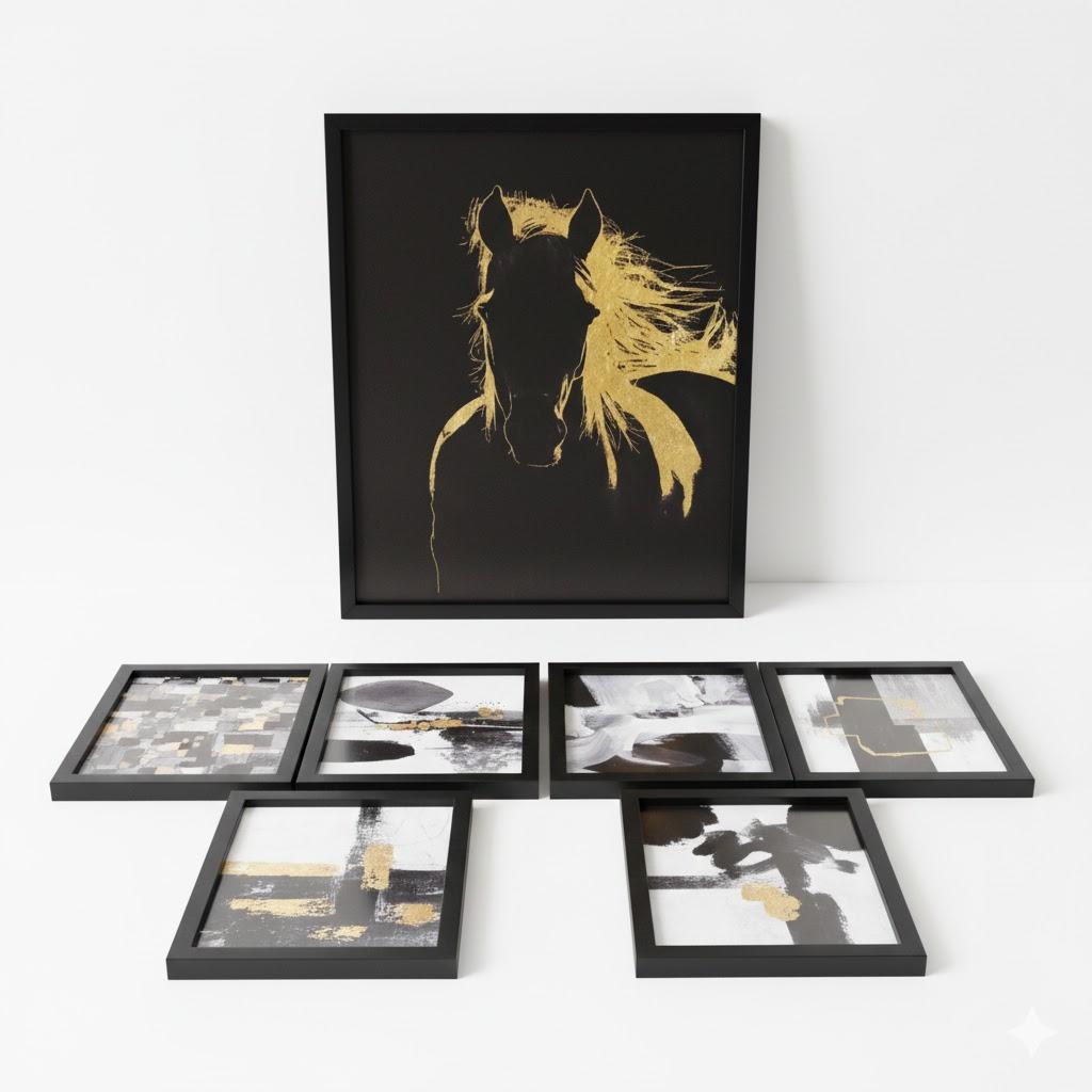 Europicart Black and White , Wall Frames Set of 7