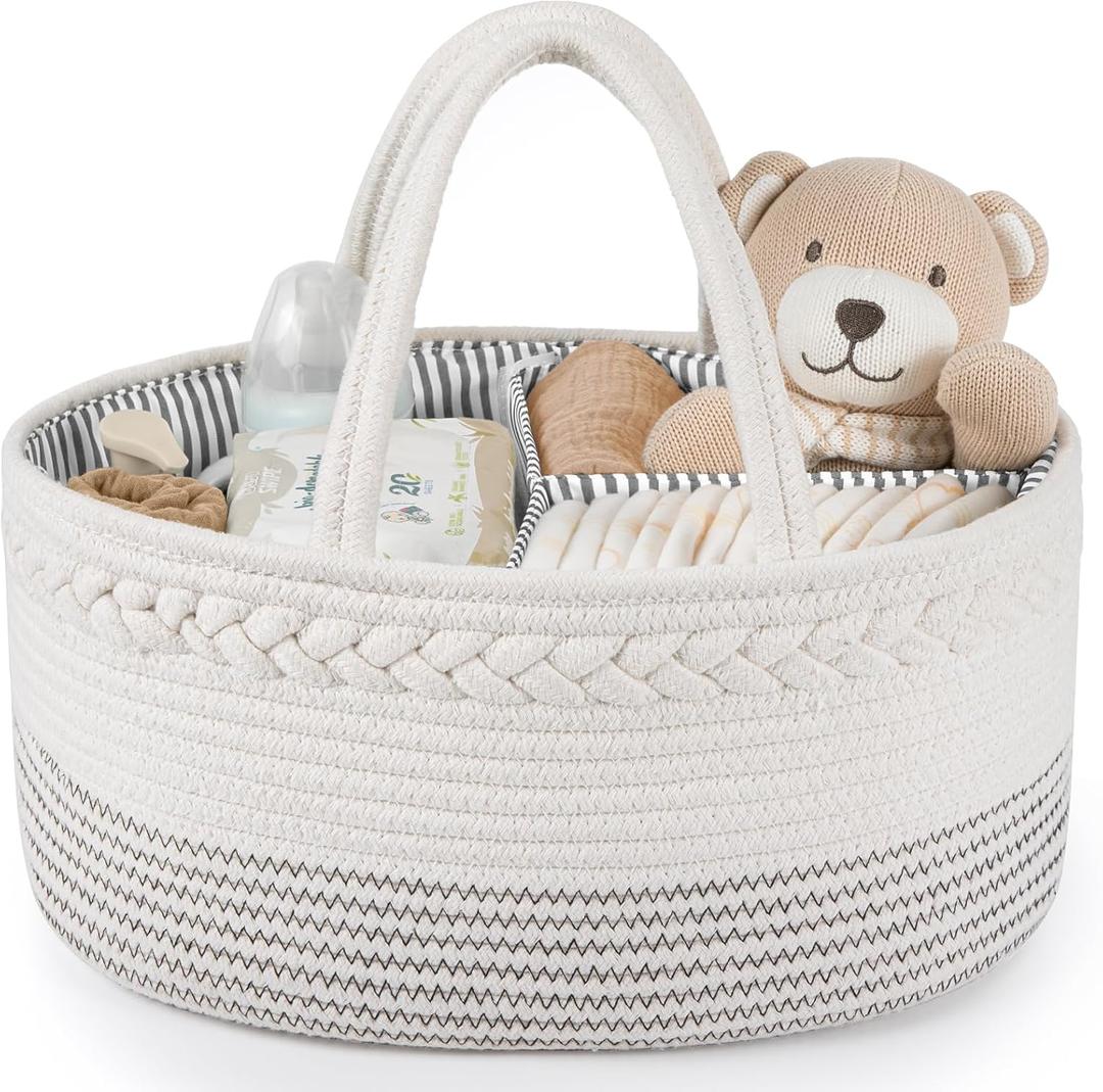 Maliton Baby Diaper Caddy Organizer, Cotton Rope Diaper Caddy Basket, Large Storage Basket for Newborn Boys and Girls, Gift for Baby Shower List, Newborn Essentials (Off White) Large
