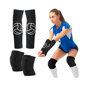 Hungdao 1 Set Volleyball Knee Pad and Arm Sleeve Volleyball Accessories Stuff Forearm Elbow Sleeve Wrist Guard with Protection Pad and Thumb Hole for Women Men Adult(Classic)