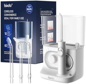 bixdo Water Flosser - Cordless Compact Countertop Water Flosser, 22OZ Reservior with 10 Pressure Settings for Adults and Kids, Home Travel Use, Oral Dental Irrigator for Teeth Gum Braces Cleaning
