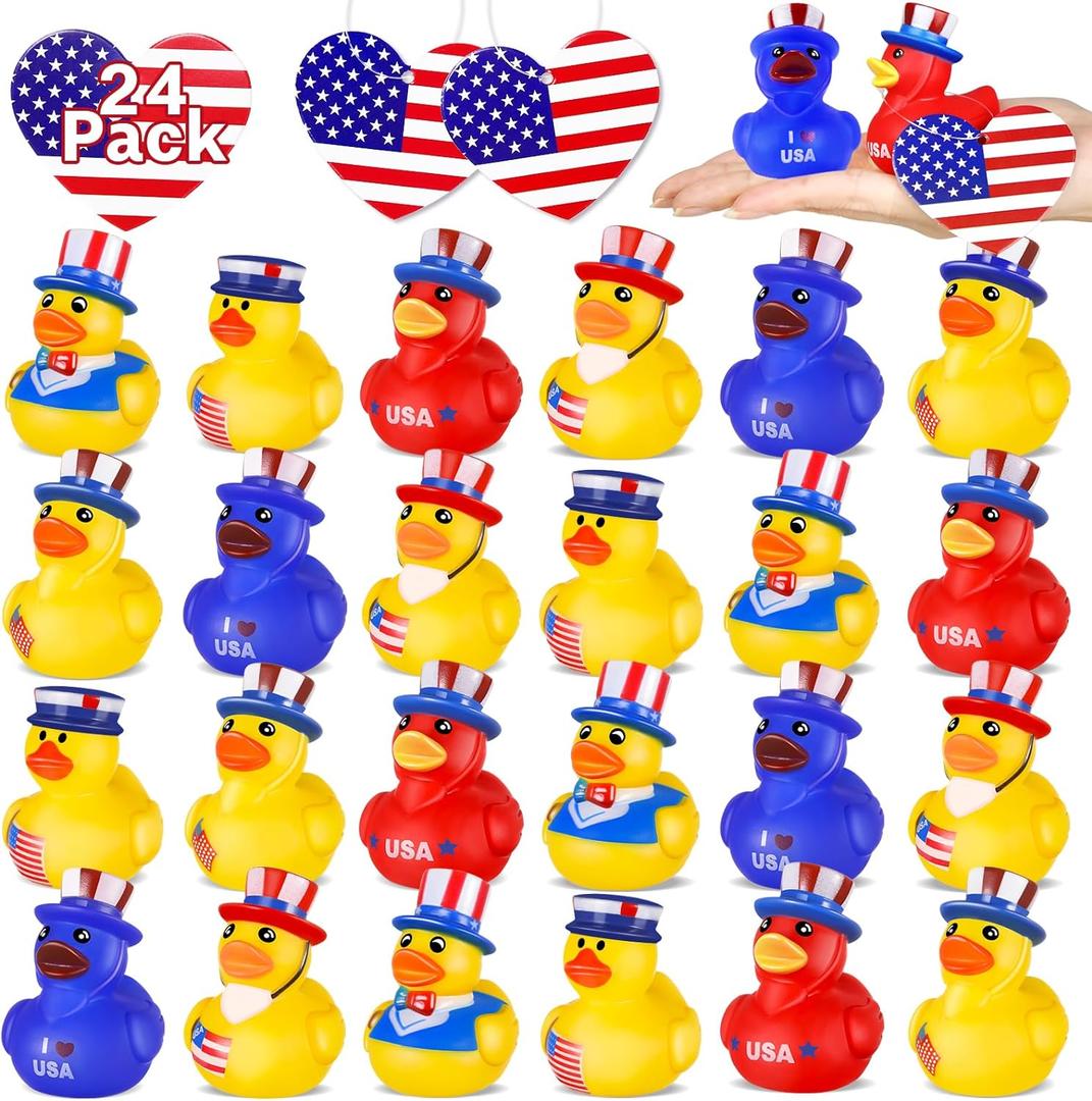 24 Pcs Patriotic Rubber Ducks, 4th of July Ducks for Jeeps, Fourth of July Party Favors, Memorial Day Decorations, Bath Pool Water Toys, Kids' Birthday Independence Day Gifts, Classroom Prizes 24 Pcs Patriotic Rubber Ducks, 4th of July Ducks for Jeeps, Fourth of July Party Favors, Memorial Day Decorations, Bath Pool Water Toys, Kids' Birthday Independence Day Gifts, Classroom Prizes
