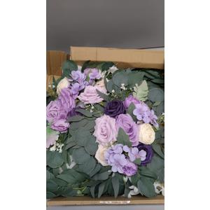 Olalaka Lilac Artificial Wedding Arch Flowers Kit (Pack of 3) with 26Ft White Shiny Arch Draping Fabric for DIY Wedding Party Ceremony Reception Backdrop Floral Decoration