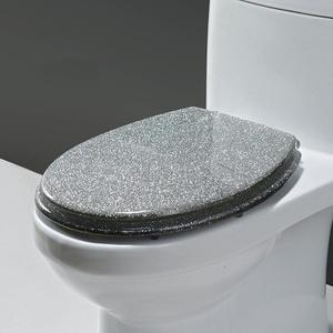 Toilet Seat Soft Close Toilet Seat Resin Glitter Toilet Seat Sparkling Toilet Seat Cover Round Oval Easy Installation and Cleaning Soft Close Toilet Seat Pink Silver