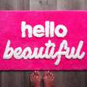 Evovee Hello Beautiful Bath Mat Cute Bathroom Rugs for Girls You Look Good Gorgeous Funny Shower Fun Bathroom Decor Non-Slip Washable Kids Women Dark Hot Pink Magenta, 20”x31.5”
