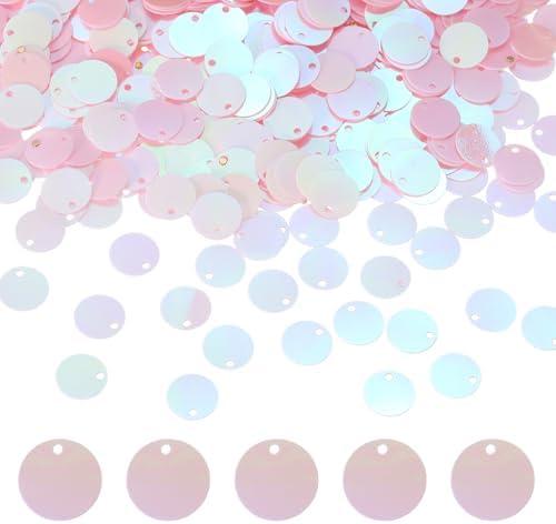 uxcell 1250 PCS Flat Round Sequins, 10mm/0.4 Inch Large Sequins for Craft Resin Gradient AB Light Pink Loose Sequins Paillettes with Single Holes for DIY Crafts Sewing Embroidery Clothing (AB Light Pink)