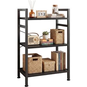 DUMOS 3 Tiers Bookshelf, Classical Book Shelf, Tall Display Shelves in Living Room/Home/Office, Storage Organizer for CDs/Books/Movies, Black