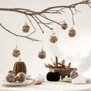 DN DECONATION Christmas Decor Tree Ornaments, 3.15" Glass Hanging Balls with Nature Pinecones for Farmhouse Rustic Fall Autumn Thanksgiving Christmas Decorations Indoor Home Decor (Gold and Blown12pcs)