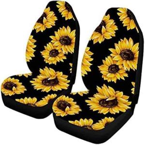 Car Front Seat Covers, Universal Sunflower PrintingCar Seat Protector Seat Cushion Full Cover Fit Most Car,Truck,SUV,Van (Sunflower-2PC)