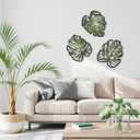 3 Pcs Palm Leaves Wood Wall Decor, Boho Tropical Jungle Plant Wall Art, Natural Leaves Wall Decor for Home Living Room Kitchen Bedroom Bathroom and Garden (Green)