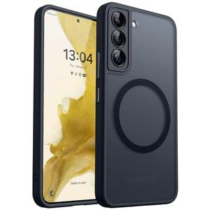 CANSHN Designed for Samsung Galaxy S22 Case [Full Camera Protection] [Compatible with MagSafe] Translucent Matte Shockproof Protective Phone Cover 6.1 Inch - Black