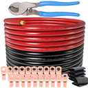 40FT 0 Gauge Wire Copper Clad Aluminum,1/0 Battery Cable,20pcs Lugs Terminal Connectors with 3:1Heat Shrink Tube (40FT Wire+Cutter)