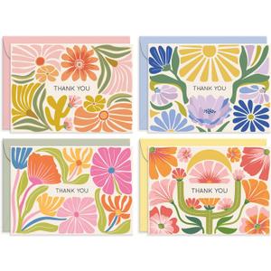 S&O Thank You Cards with Envelopes - Blank Stylish papers for Handwritten Messages -Set of 24 decor sheets and Envelopes - Assorted cute Cards with Stylish Color covers to Mix & Match
