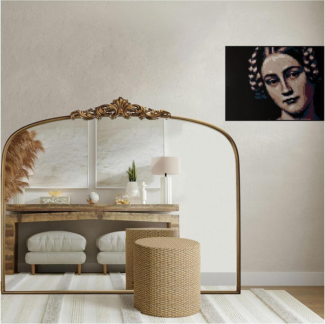 Vintage Gold Ornate Baroque Mirror - 36"X30" Arched Antique Brass Mirror with Full Metal Frame - Ideal for Entryway, Fireplace, Living Room, Hallway or Wall Decor