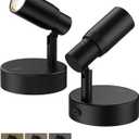 PESUTEN Zoomable Spot Lights Indoor, Rechargeable Picture Light with Remote, Dimmable CCT Spotlight for Wall Art, 6000mAh Uplights with Timer for Plant Artwork Painting Sofa Corner Black 2Pack (2PCS)