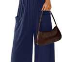 MEROKEETY Women's Summer Casual Rompers Sleeveless Spaghetti Strap Boho Wide Leg Jumpsuits Travel Vacation Outfits Overalls (S)