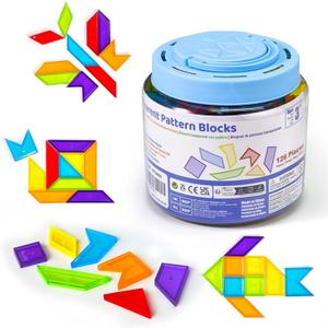 Pairez Toys Transparent Pattern Blocks, 126 Pcs Geometric Shapes Blocks, Tangram Puzzles, Practice Sorting Counting Patterning, Math Manipulatives for Kids, Back to School Supplies, Teacher Supplies, 89.96 mm x 89.96 mm x 165.1 mm