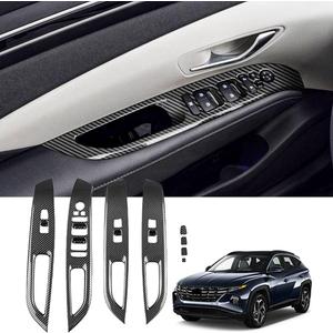 for Tucson 2022 2023 Window Switch Button Shift Panel Trim Cover Sticker ABS Carbon Fiber Grain Decor for Hyundai Tucson 2022 2023, Interior Decoration Accessories, 8 PCS