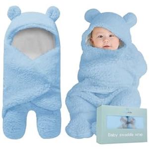 BlueMello Baby Swaddle Blanket | Ultra-Soft Plush Essential for Infants 0-6 Months | Receiving Swaddling Wrap Blue | Ideal for Baby Boy Accessories and Newborn Registry | Perfect Baby Girl Shower Gift