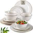 GBHOME Ceramic Dinnerware Sets,12 pcs Embossed Elegant Stoneware Plates and Bowls Sets, Housewarming Wedding Gift | Dishwasher & Microwave Safe | Dishes Set Service for 4