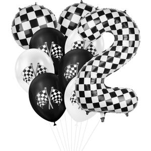 2 x 40 Inch Checkered Number Balloon, 2nd Birthday Number Balloons for Boy, Large Inflating Black and White Number 2 Race Car Theme Party Decor Supplies, for Birthday Party,Wedding, Anniversary