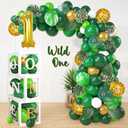 Amandir 110 PCS Wild One Birthday Decorations Balloon Boxes, Sage Green Gold Balloon Garland Arch Kit Number1 Artificial Leaves for Safari Jungle Theme First 1st Birthday Party Supplies Kids Boy Girl