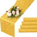 MILVOWOC 4 Pack Gold Satin Table Runner, 12 x 72 Inch Jacquard Damask Table Runner Rectangle Bright Silky Decorative Table Runner for Party Banquet Birthday Dinner Wedding Table Decor