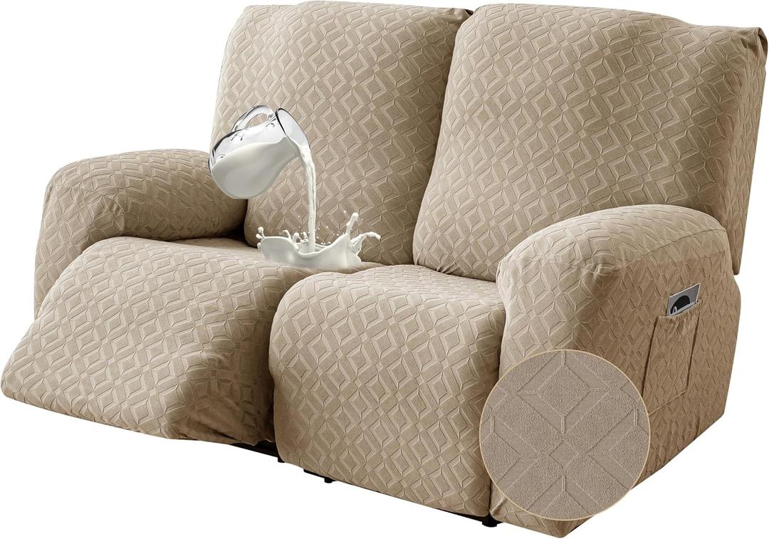 Gennia Waterproof Recliner Loveseat Cover,Stretch Reclining Sofa Covers with Pockets,Washable Lazy Boy Recliner Slipcovers,Leakproof Couch Protector for Kids, Pets, Dog and Cat (2 Seat, Khaki, 48-68In)
