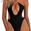 HYPERFIRE Women's Sexy Criss Cross Halter Bathing Suit Cut Out Backless Monokini Swimsuits One Piece Black Small