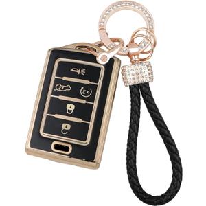 Key Fob Cover Keychain Kit Compatible with Jeep Grand Cherokee L Gladiator Wagoneer Grand Wagoneer Accessories Black