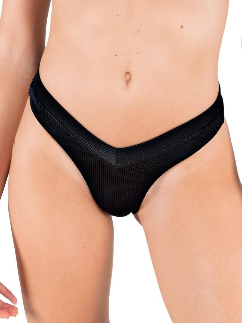 ONEONE Women's Cheeky Swimsuit Jesse High Cut Bikini Bottom Black Solid Color (Medium)