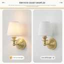 Antique Linen Shade Wall Sconce- Brass Finish Base and Conical Fabric Shade Wall Light Fixture for Bathroom, Bedroom, Dining Room and Entryway(6" D x 11.5" H Brass), 6.5" D x 11.5" H