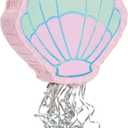 BLUE PANDA Mermaid Pull String Seashell Pinata - Small 13 x 3 x 14 In, Aqua & Pink Seashell - Easy-Fill Pull String for Beach & Ocean Theme, Mermaid Birthday Decorations & Under the Sea Party Decor