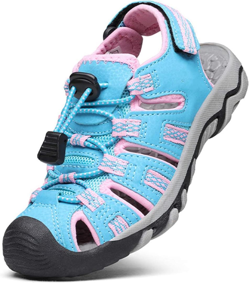 DREAM PAIRS Boys Girls Summer Outdoor Athletic Sport Sandals Walking Hiking Hook and Loop Adjustable Multicolor for Toddler/Little/Big Kids (Baby/Blue/Pink) 13