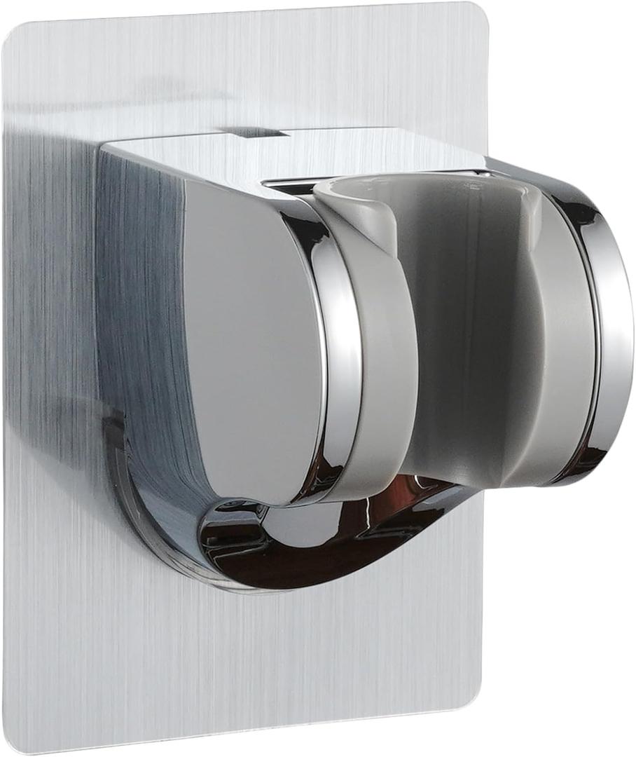 Shower Head Holder Strong Adhesive No Drilling Wall Mount Adjustable Handheld Showerhead Bracket for RV Kids Bathroom Shower,Fix Firmly and Use Conveniently (Silver, 1)