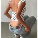 BEAUDRM Women's Y2k Polka Dots Backless Tops Boat Neck Crop Tops Cap Sleeve Going Out Party Rave Date Night Outfits White Small (S)