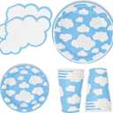 Gift Boutique 96 Pcs Blue Sky White Cloud Party Supplies Set Paper Plates Cups Napkins for Clouds Baby Shower Gender Reveal Birthday Disposable Dinnerware Serves 24